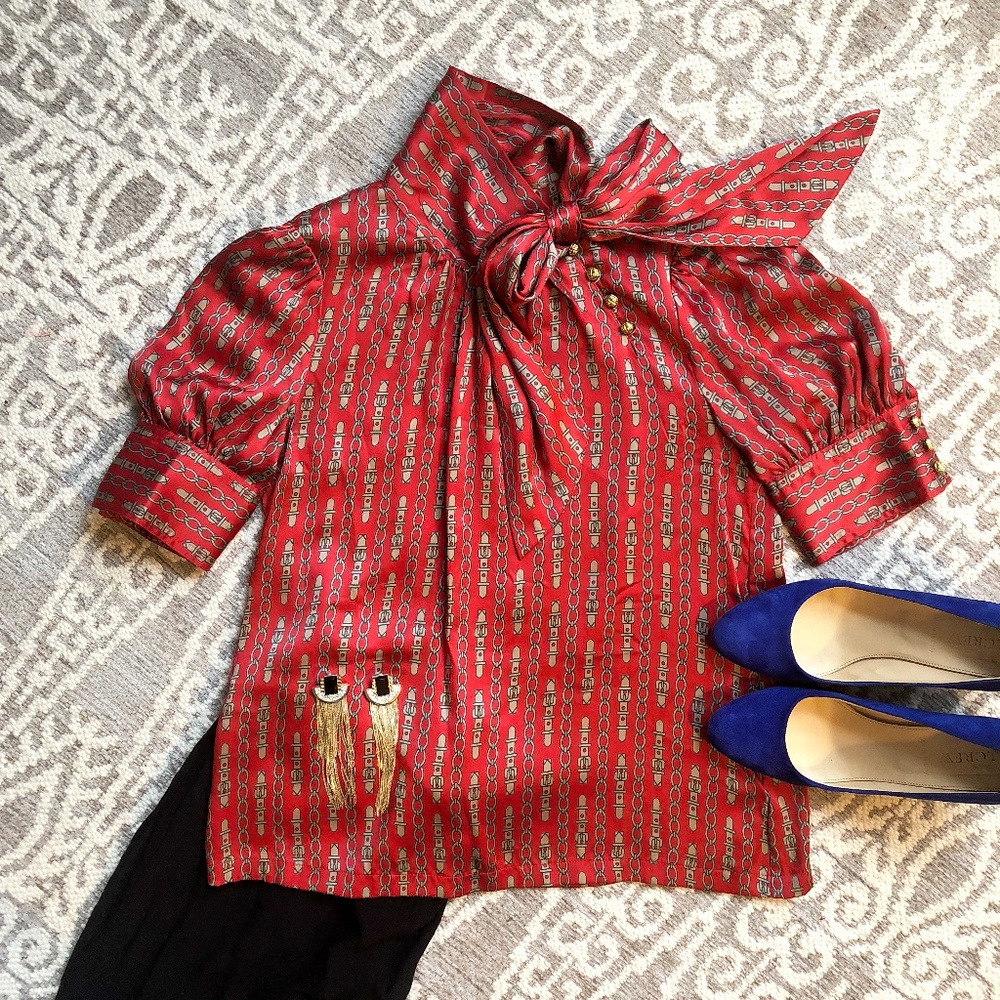 Banana Republic High Neck Silk Secretary Blouse